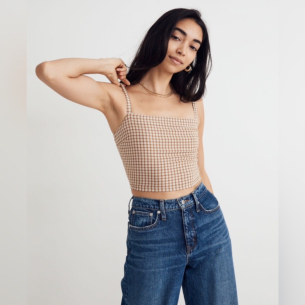 NWT Madewell Square-Neck Supercrop Tank Top in Plaid